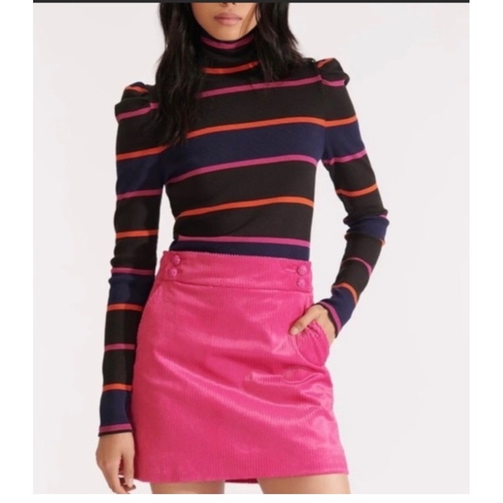 Veronica Beard Skirt Arezzo Corduroy Mini Pink Lined‎ Buttons Side Zip 6 preppy